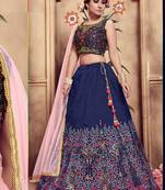 Navy-Blue Plain
 Silk Unstitched Lehenga