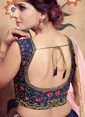 Navy-Blue Plain
 Silk Unstitched Lehenga 2