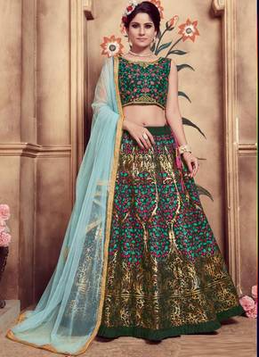 Green Plain
 Silk Unstitched Lehenga 1