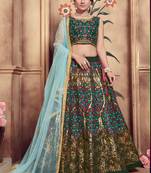 Green Plain
 Silk Unstitched Lehenga