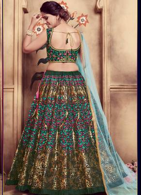 Green Plain
 Silk Unstitched Lehenga 2