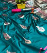 Light sea green woven kanchipuram silk saree with blouse