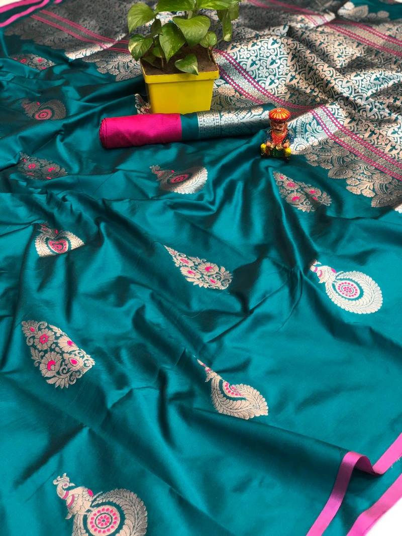 Light sea green woven kanchipuram silk saree with blouse