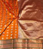 Women'S Designer  Orange Banarasi Kanjivaram Saree With Designer Blouse