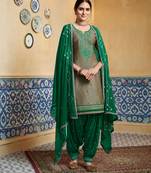 Dark Grey Embroidered Satin Salwar