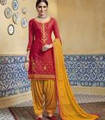 Red Embroidered Satin Salwar
