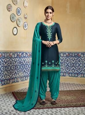 Navy-Blue Embroidered Satin Salwar 1