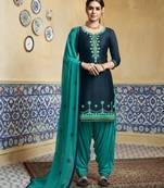 Navy-Blue Embroidered Satin Salwar