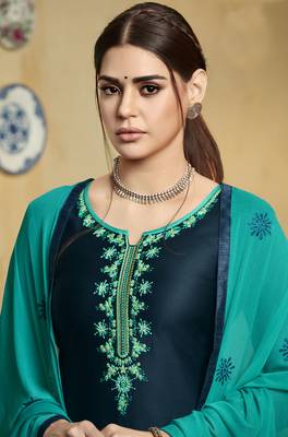 Navy-Blue Embroidered Satin Salwar 2