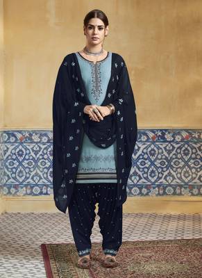 Sky-Blue Embroidered Satin Salwar 1