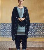 Sky-Blue Embroidered Satin Salwar