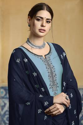 Sky-Blue Embroidered Satin Salwar 2