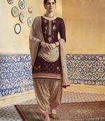 Brown Embroidered Satin Salwar