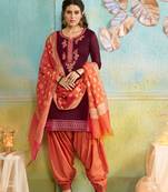 Purple Embroidered Chanderi Silk Salwar