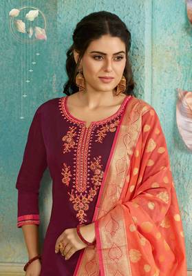Purple Embroidered Chanderi Silk Salwar 2