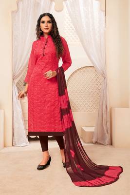 Pink embroidered raw silk salwar 1