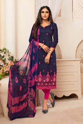 Navy-blue embroidered raw silk salwar 1