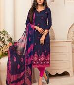 Navy-blue embroidered raw silk salwar
