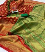 Women'S Designer Red Banarasi Kanjivaram Saree With Designer Blouse