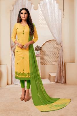Yellow embroidered raw silk salwar 1
