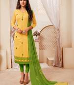 Yellow embroidered raw silk salwar