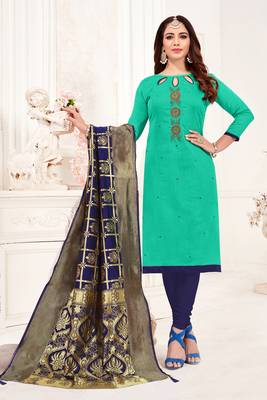 Green embroidered faux cotton salwar 1