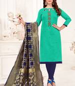 Green embroidered faux cotton salwar