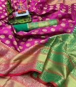 Women'S Designer Magenta Banarasi Kanjivaram Saree With Designer Blouse