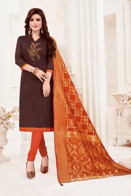 Dark-brown embroidered faux cotton salwar 1