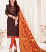 Dark-brown embroidered faux cotton salwar