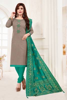 Grey embroidered faux cotton salwar 1