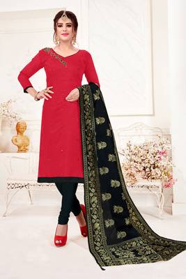 Red embroidered faux cotton salwar 1