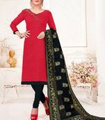 Red embroidered faux cotton salwar