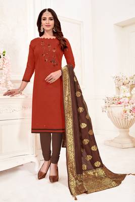 Maroon embroidered faux cotton salwar 1