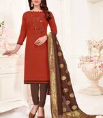 Maroon embroidered faux cotton salwar