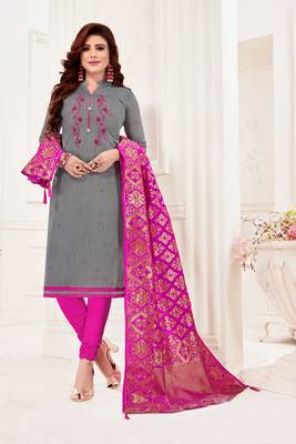 Grey embroidered faux cotton salwar 1