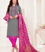 Grey embroidered faux cotton salwar