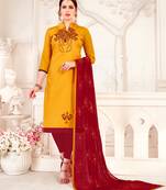Yellow embroidered cotton poly salwar