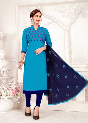 Sky-blue embroidered cotton poly salwar 1