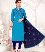 Sky-blue embroidered cotton poly salwar