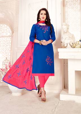 Blue embroidered cotton poly salwar 1