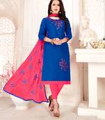 Blue embroidered cotton poly salwar
