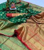 Women'S Designer Green Banarasi Kanjivaram Saree With Designer Blouse