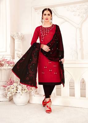 Red embroidered cotton poly salwar 1