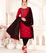 Red embroidered cotton poly salwar