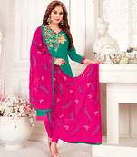 Green embroidered cotton poly salwar