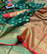 Women'S Designer Green Banarasi Kanjivaram Saree With Designer Blouse