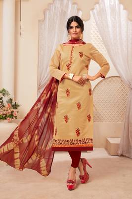Beige embroidered raw silk salwar 1
