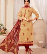 Beige embroidered raw silk salwar