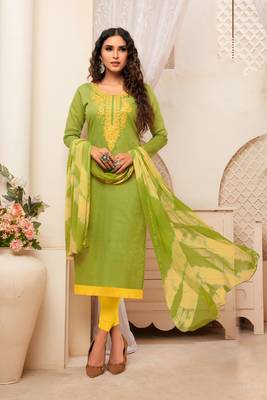 Olive embroidered raw silk salwar 1